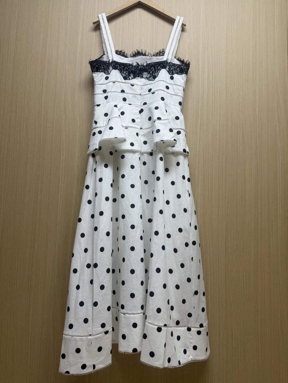 Self Portrait White Polka Dot Linen Midi Dress - Picture 12 of 16